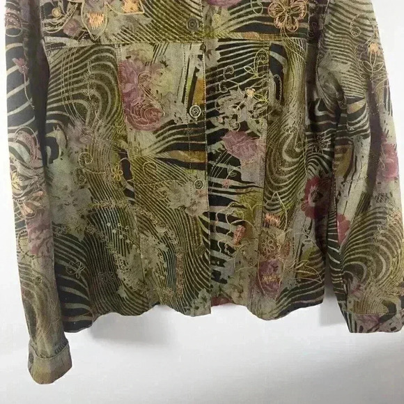 Chico’s Fashion Floral Retro Rhinestone Women Jean Jacket Size Medium Chico’s 2 - Picture 10 of 14